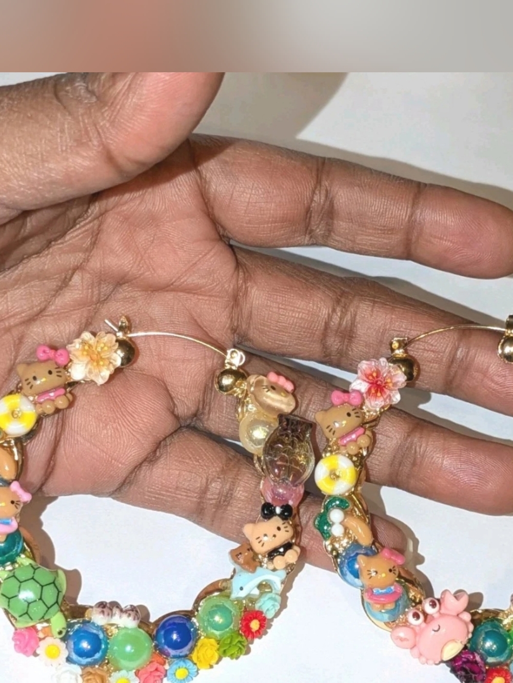Kitty Under The Sea Hand Crafted Large Hoop Earring - Picture 11 of 17